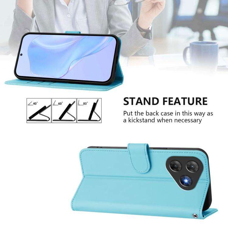 For Blackview Oscal Flat 2 / 2C Skin Feel Solid Color Leather Phone Case with Lanyard(Sky Blue)