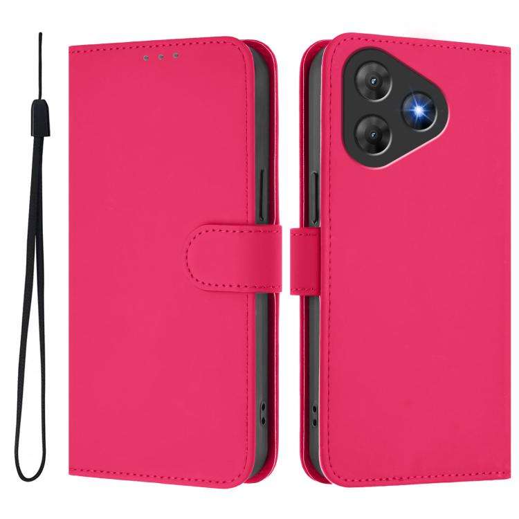 For Blackview Oscal Flat 2 / 2C Skin Feel Solid Color Leather Phone Case with Lanyard(Rose Red)