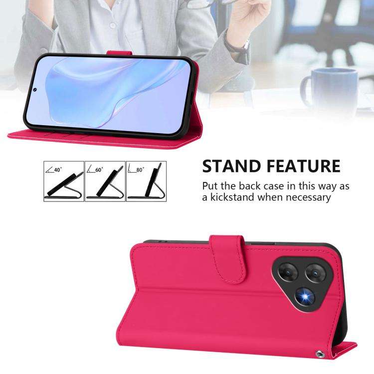For Blackview Oscal Flat 2 / 2C Skin Feel Solid Color Leather Phone Case with Lanyard(Rose Red)