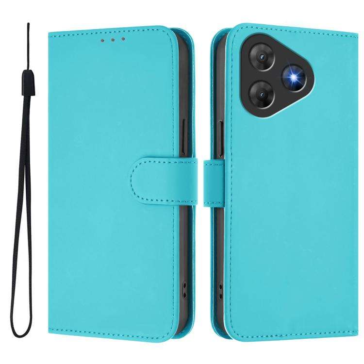 For Blackview Oscal Flat 2 / 2C Skin Feel Solid Color Leather Phone Case with Lanyard(Lake Blue)