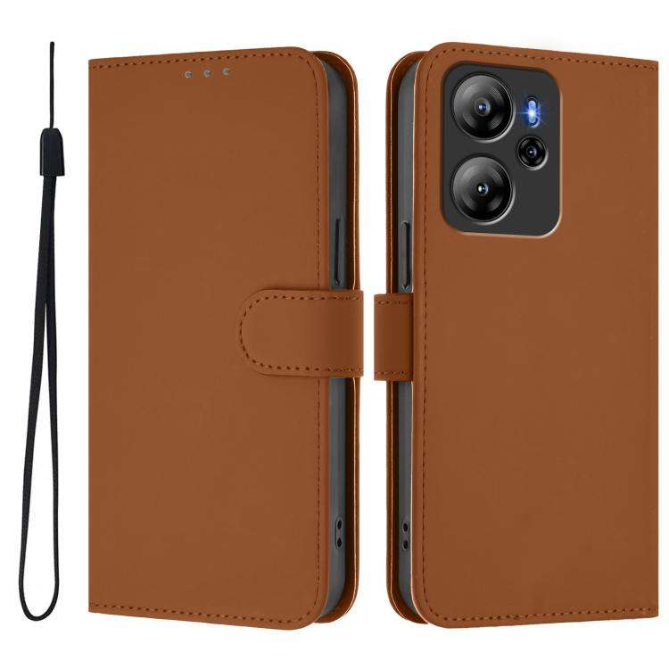 For Blackview Oscal Tiger 12 Skin Feel Solid Color Leather Phone Case with Lanyard(Brown)