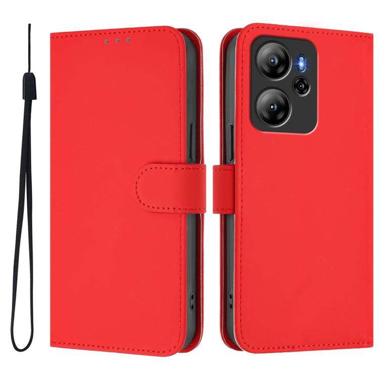 For Blackview Oscal Tiger 12 Skin Feel Solid Color Leather Phone Case with Lanyard(Red)