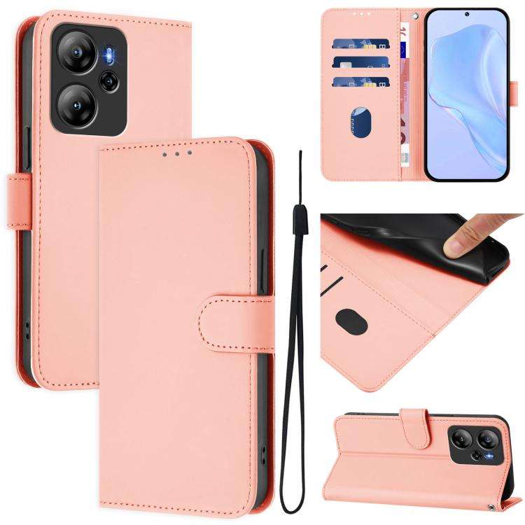 For Blackview Oscal Tiger 12 Skin Feel Solid Color Leather Phone Case with Lanyard(Pink)