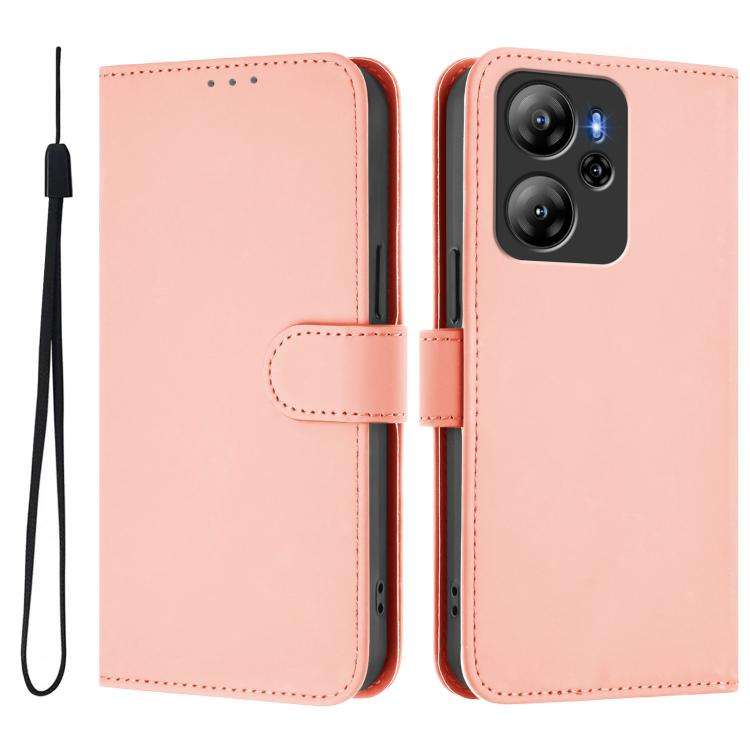 For Blackview Oscal Tiger 12 Skin Feel Solid Color Leather Phone Case with Lanyard(Pink)