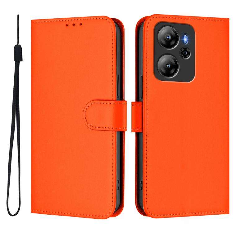 For Blackview Oscal Tiger 12 Skin Feel Solid Color Leather Phone Case with Lanyard(Orange)