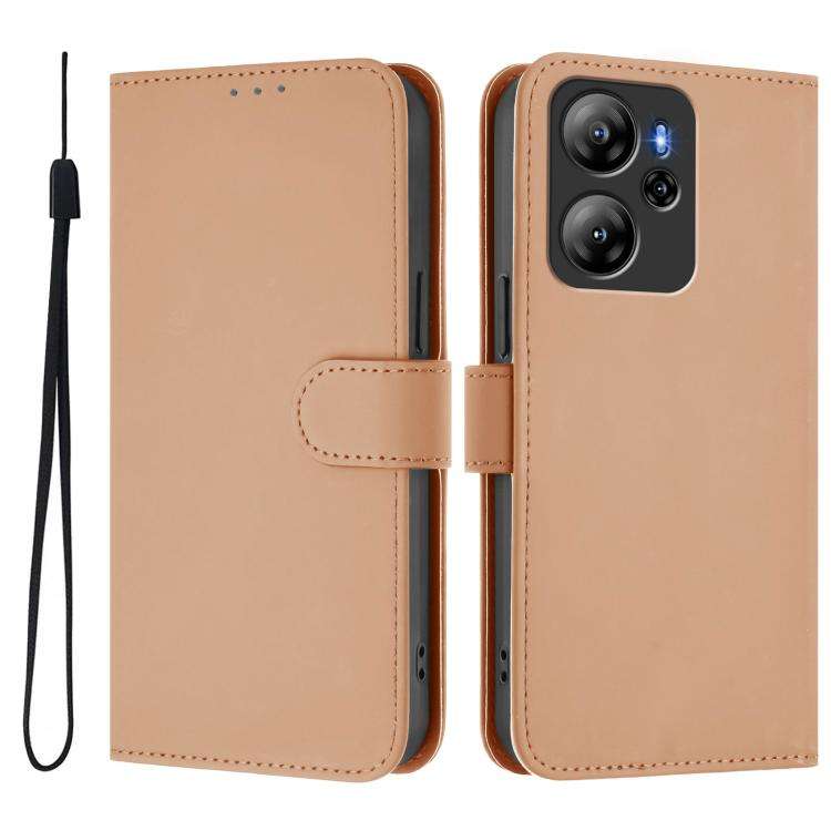 For Blackview Oscal Tiger 12 Skin Feel Solid Color Leather Phone Case with Lanyard(Nude)