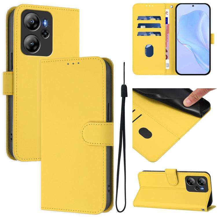 For Blackview Oscal Tiger 12 Skin Feel Solid Color Leather Phone Case with Lanyard(Lemon Yellow)