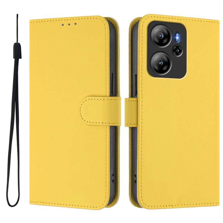For Blackview Oscal Tiger 12 Skin Feel Solid Color Leather Phone Case with Lanyard(Lemon Yellow)