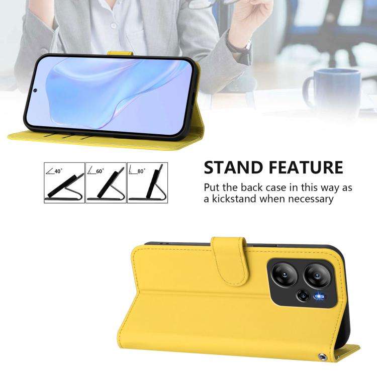 For Blackview Oscal Tiger 12 Skin Feel Solid Color Leather Phone Case with Lanyard(Lemon Yellow)