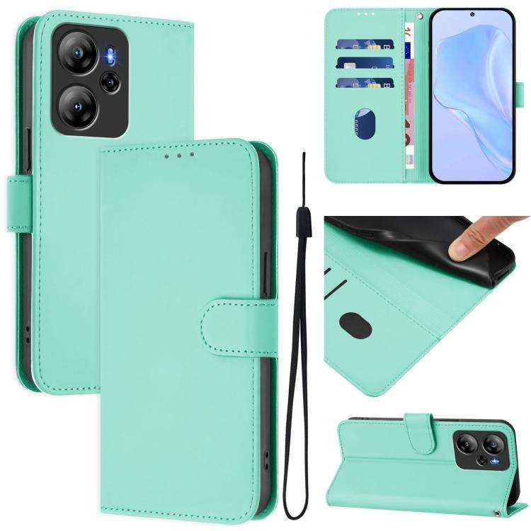 For Blackview Oscal Tiger 12 Skin Feel Solid Color Leather Phone Case with Lanyard(Mint Green)