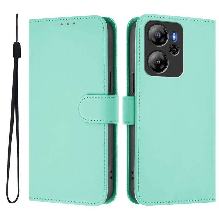 For Blackview Oscal Tiger 12 Skin Feel Solid Color Leather Phone Case with Lanyard(Mint Green)
