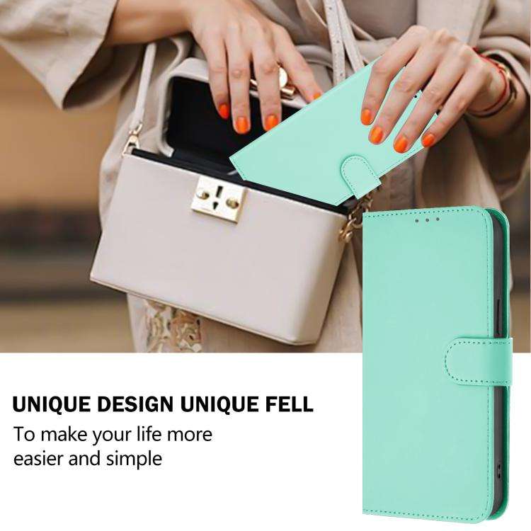 For Blackview Oscal Tiger 12 Skin Feel Solid Color Leather Phone Case with Lanyard(Mint Green)