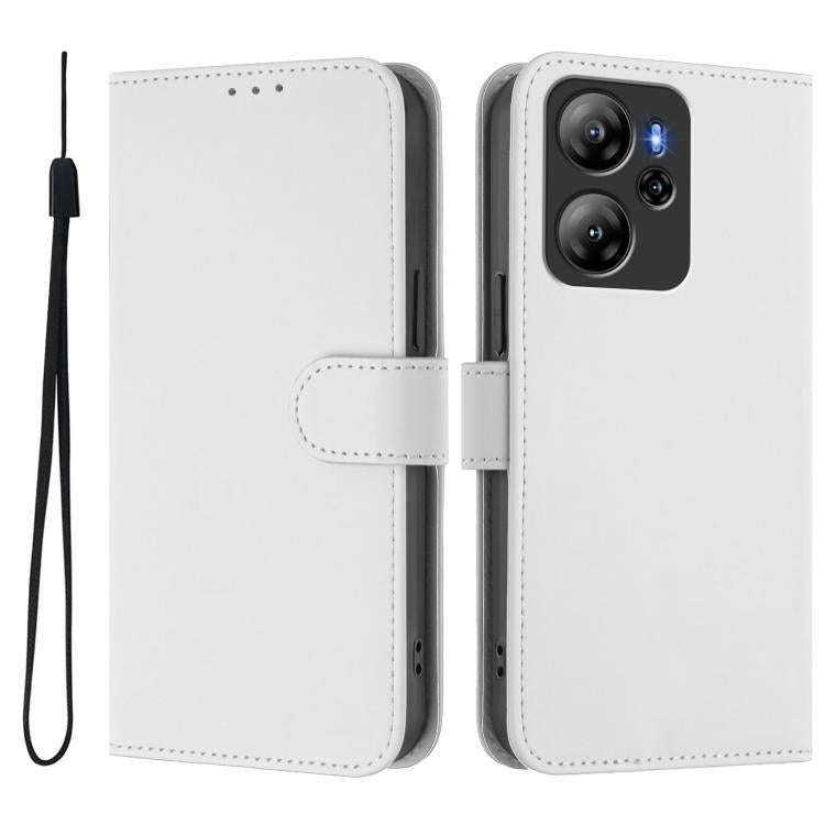 For Blackview Oscal Tiger 12 Skin Feel Solid Color Leather Phone Case with Lanyard(White)