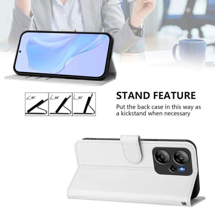 For Blackview Oscal Tiger 12 Skin Feel Solid Color Leather Phone Case with Lanyard(White)