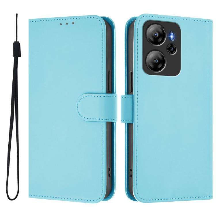 For Blackview Oscal Tiger 12 Skin Feel Solid Color Leather Phone Case with Lanyard(Sky Blue)