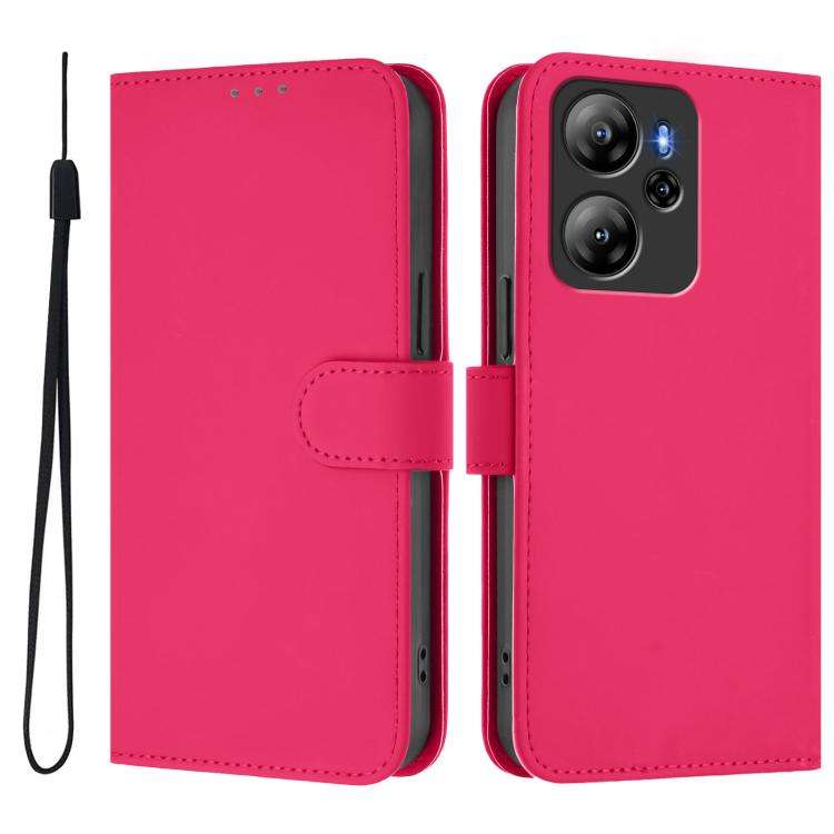 For Blackview Oscal Tiger 12 Skin Feel Solid Color Leather Phone Case with Lanyard(Rose Red)