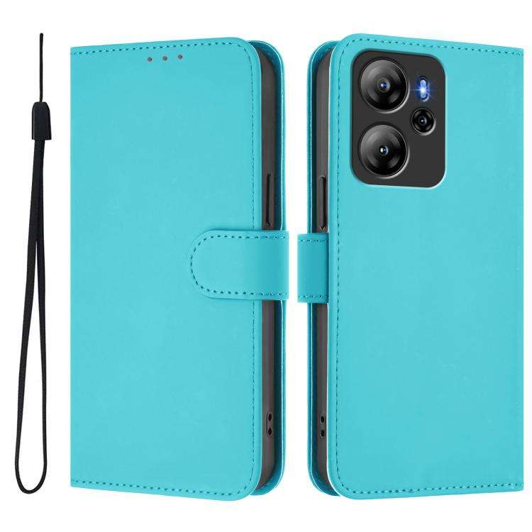 For Blackview Oscal Tiger 12 Skin Feel Solid Color Leather Phone Case with Lanyard(Lake Blue)