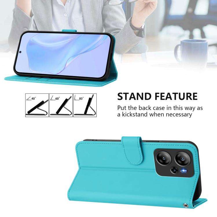 For Blackview Oscal Tiger 12 Skin Feel Solid Color Leather Phone Case with Lanyard(Lake Blue)