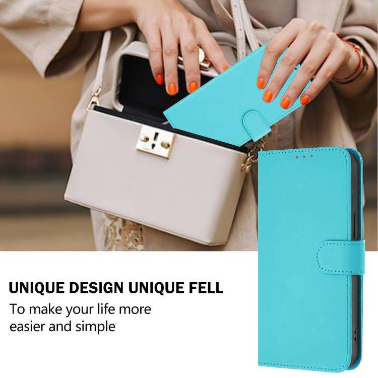 For Blackview Oscal Tiger 12 Skin Feel Solid Color Leather Phone Case with Lanyard(Lake Blue)