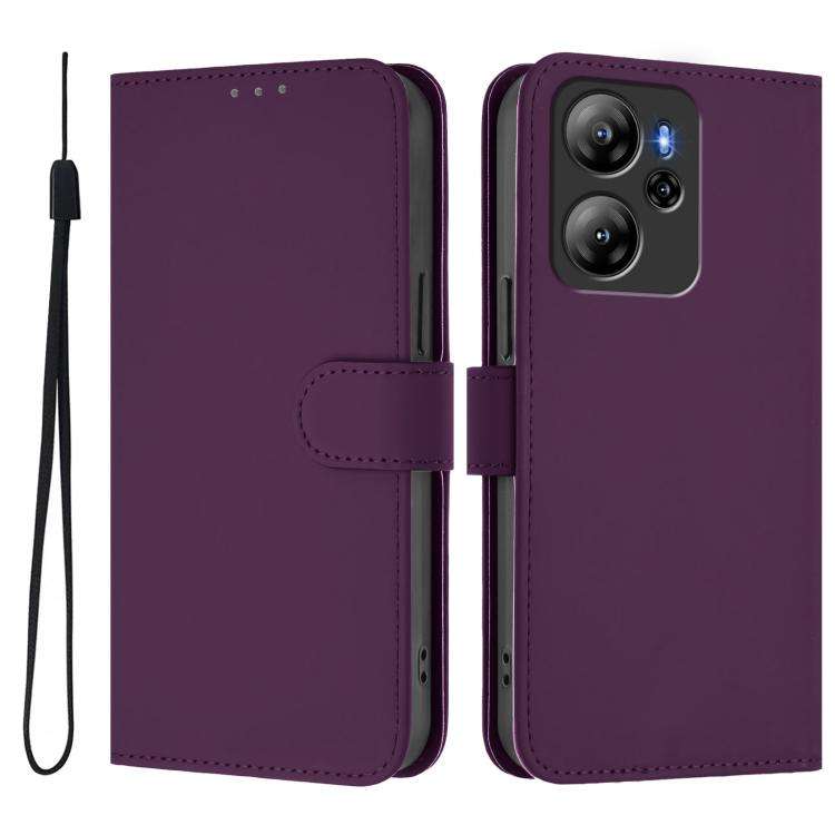 For Blackview Oscal Tiger 12 Skin Feel Solid Color Leather Phone Case with Lanyard(Violet)
