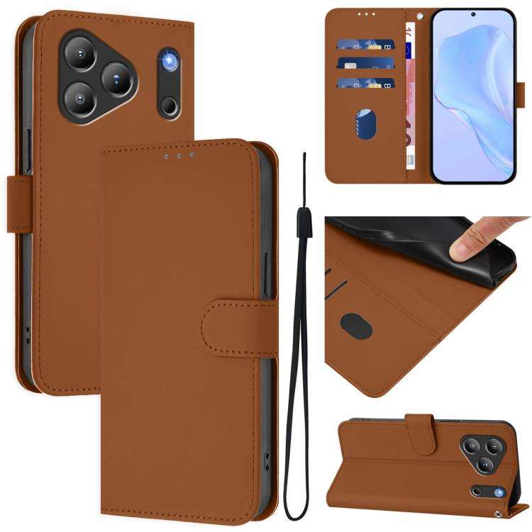 For Blackview Wave 7C Skin Feel Solid Color Leather Phone Case with Lanyard(Brown)