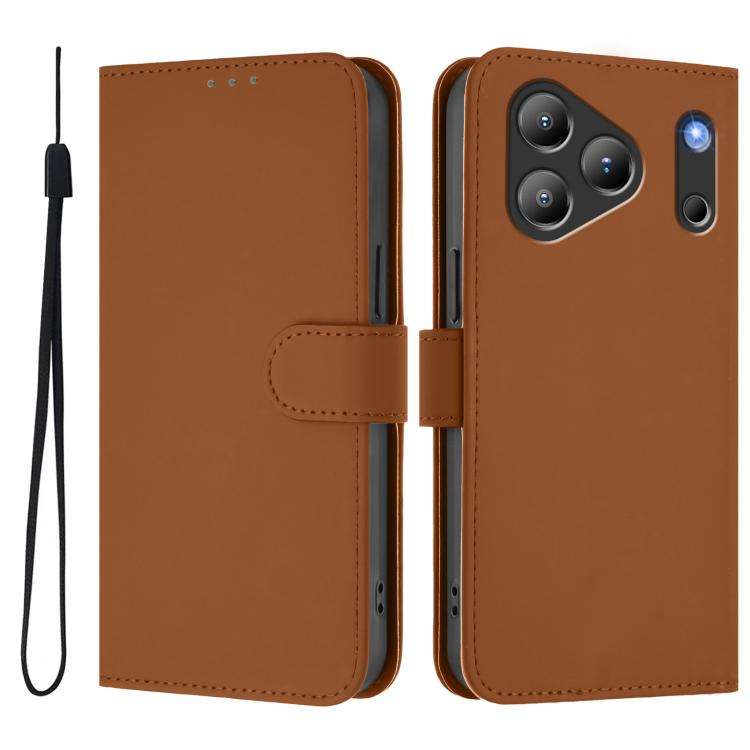 For Blackview Wave 7C Skin Feel Solid Color Leather Phone Case with Lanyard(Brown)