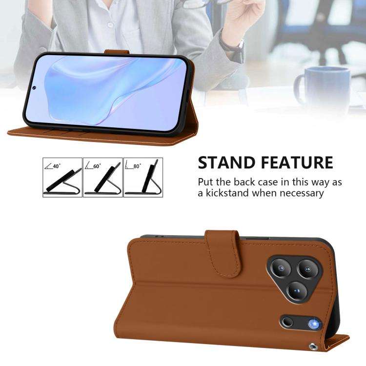 For Blackview Wave 7C Skin Feel Solid Color Leather Phone Case with Lanyard(Brown)