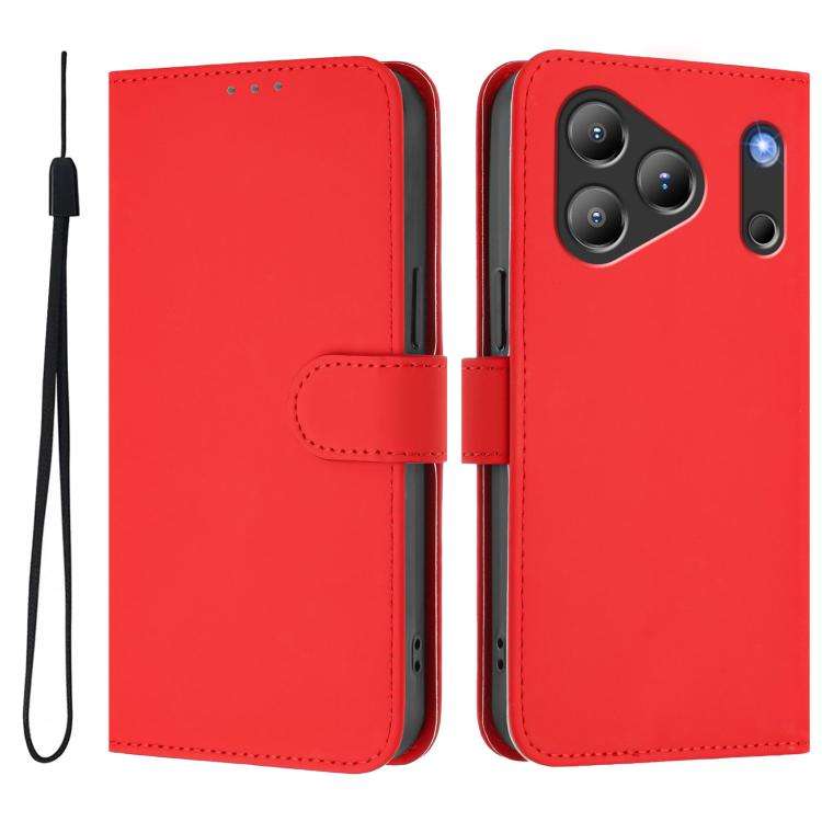 For Blackview Wave 7C Skin Feel Solid Color Leather Phone Case with Lanyard(Red)