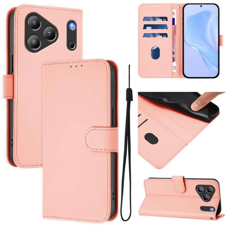For Blackview Wave 7C Skin Feel Solid Color Leather Phone Case with Lanyard(Pink)