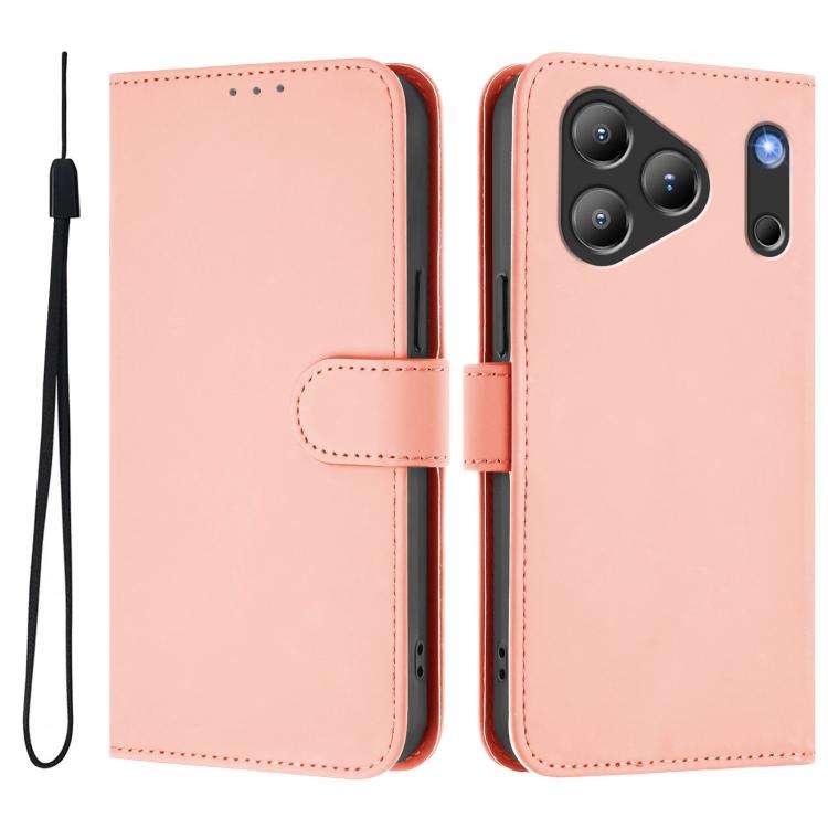 For Blackview Wave 7C Skin Feel Solid Color Leather Phone Case with Lanyard(Pink)