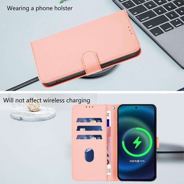 For Blackview Wave 7C Skin Feel Solid Color Leather Phone Case with Lanyard(Pink)