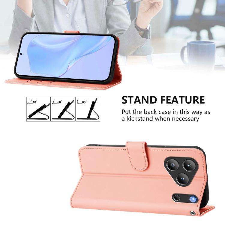 For Blackview Wave 7C Skin Feel Solid Color Leather Phone Case with Lanyard(Pink)