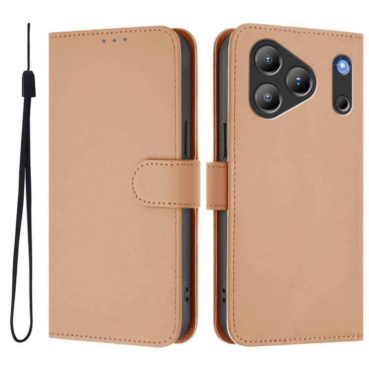 For Blackview Wave 7C Skin Feel Solid Color Leather Phone Case with Lanyard(Nude)