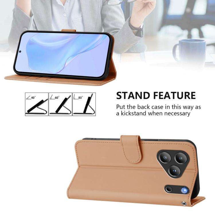 For Blackview Wave 7C Skin Feel Solid Color Leather Phone Case with Lanyard(Nude)