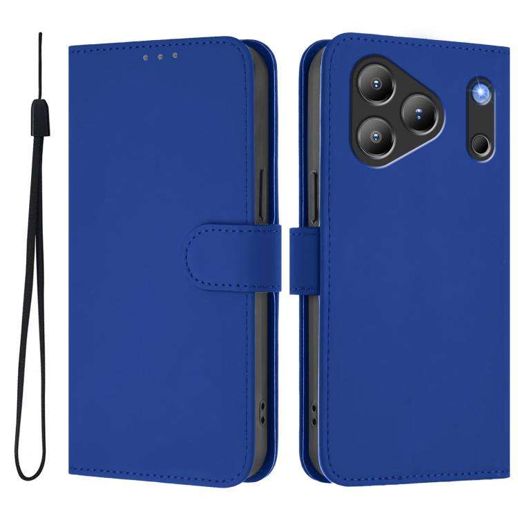 For Blackview Wave 7C Skin Feel Solid Color Leather Phone Case with Lanyard(Dark Blue)