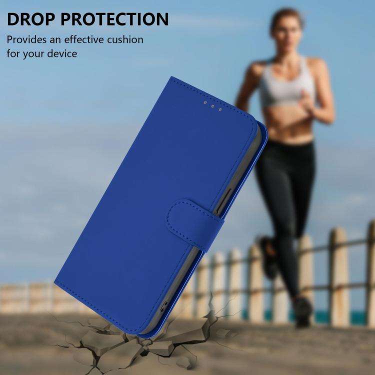 For Blackview Wave 7C Skin Feel Solid Color Leather Phone Case with Lanyard(Dark Blue)