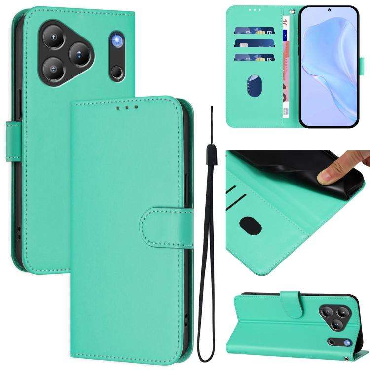 For Blackview Wave 7C Skin Feel Solid Color Leather Phone Case with Lanyard(Green)