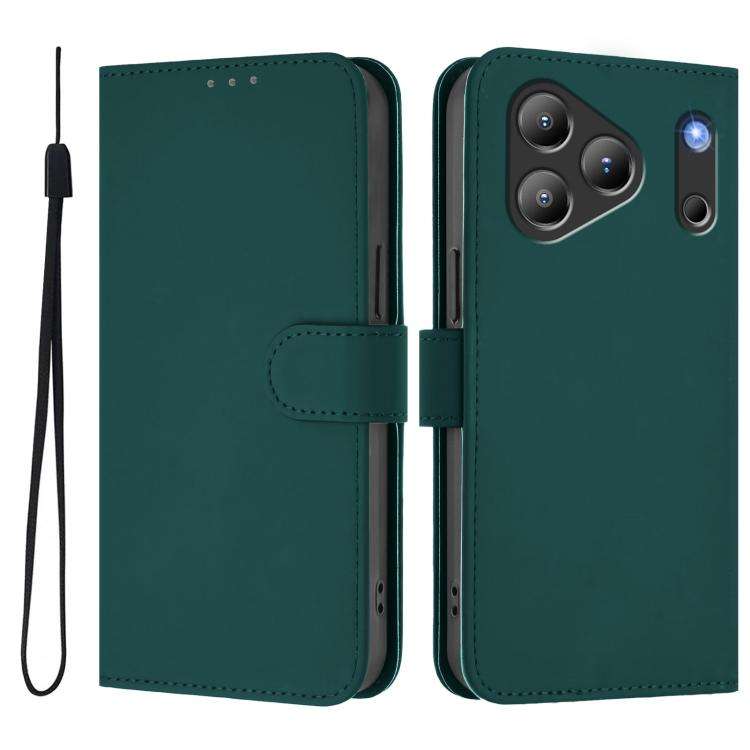 For Blackview Wave 7C Skin Feel Solid Color Leather Phone Case with Lanyard(Dark Green)