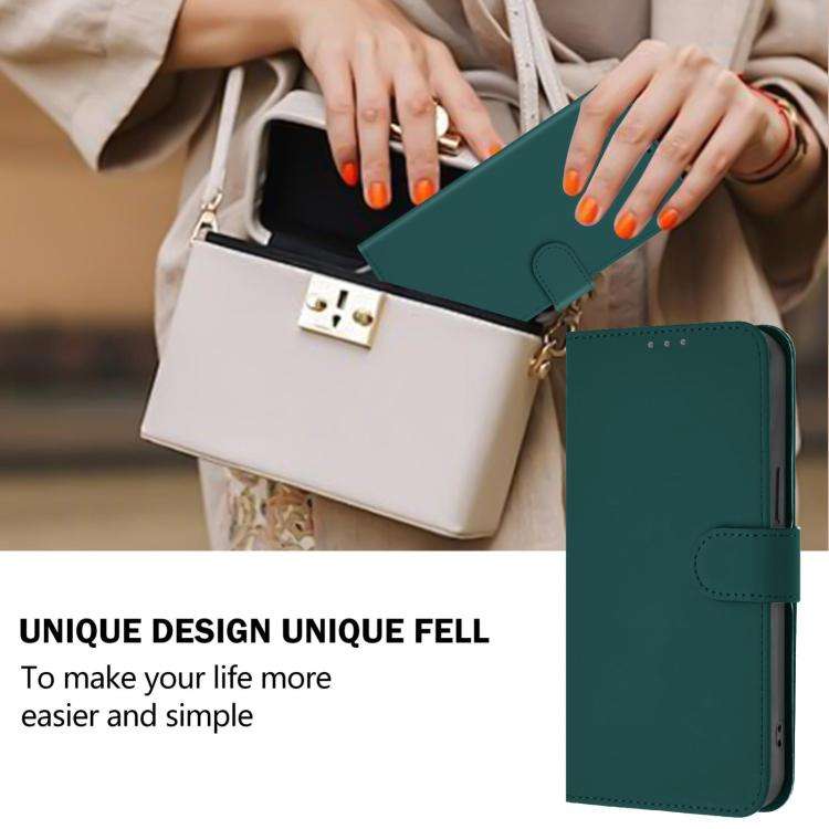 For Blackview Wave 7C Skin Feel Solid Color Leather Phone Case with Lanyard(Dark Green)