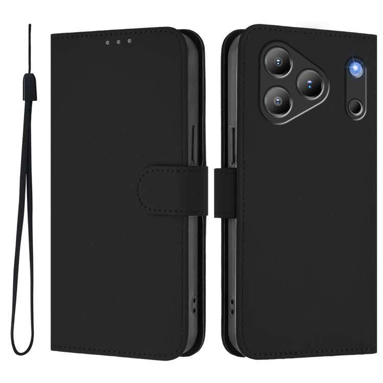 For Blackview Wave 7C Skin Feel Solid Color Leather Phone Case with Lanyard(Black)