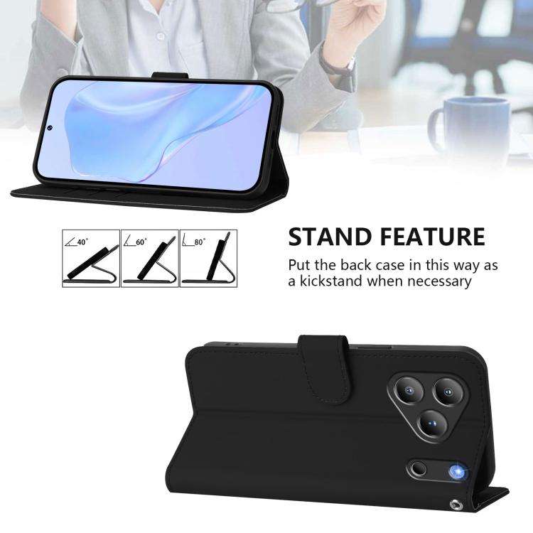 For Blackview Wave 7C Skin Feel Solid Color Leather Phone Case with Lanyard(Black)