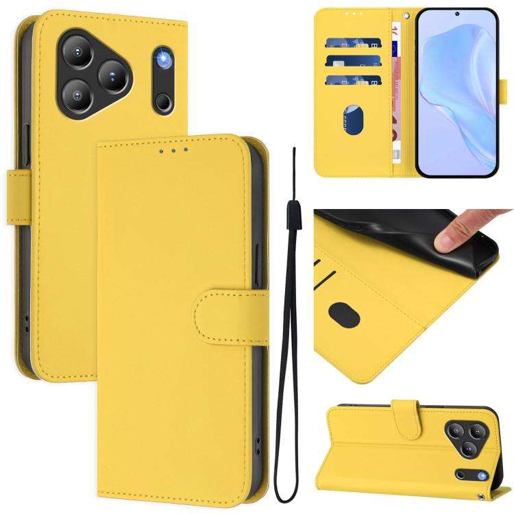For Blackview Wave 7C Skin Feel Solid Color Leather Phone Case with Lanyard(Lemon Yellow)