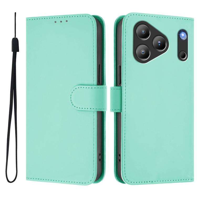 For Blackview Wave 7C Skin Feel Solid Color Leather Phone Case with Lanyard(Mint Green)