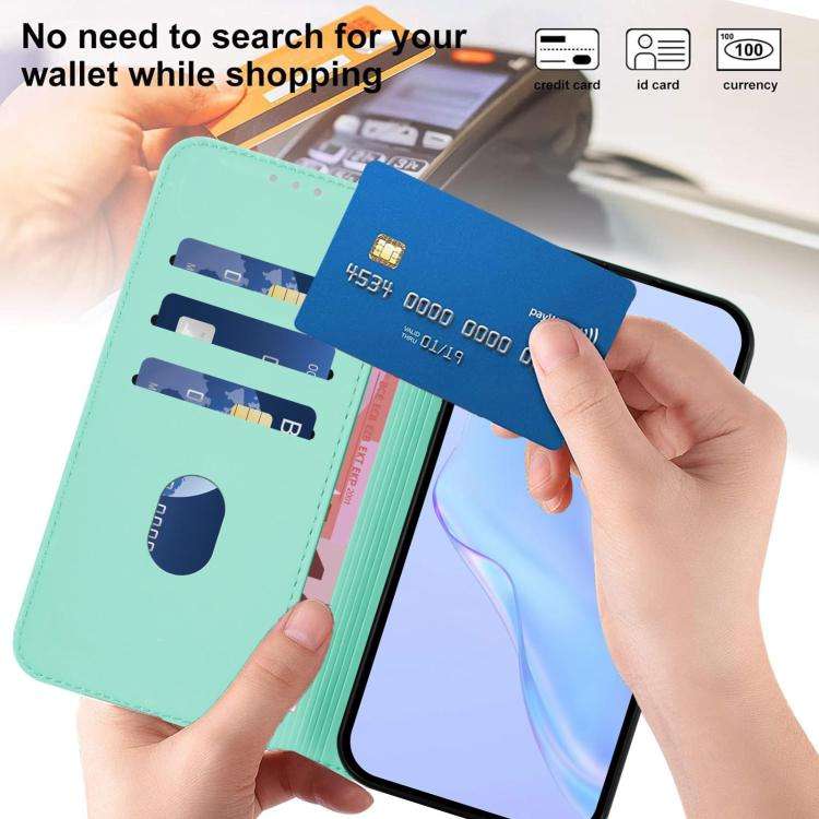 For Blackview Wave 7C Skin Feel Solid Color Leather Phone Case with Lanyard(Mint Green)
