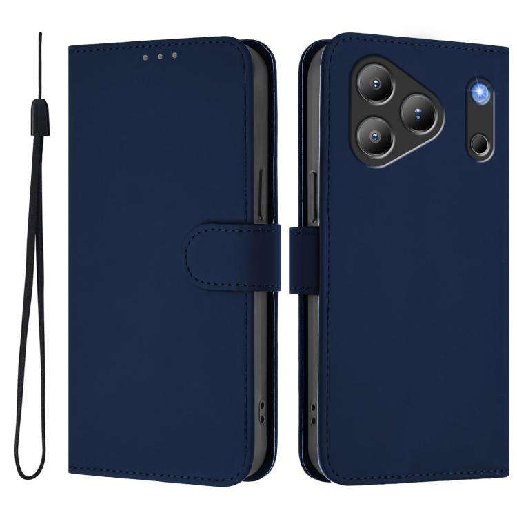 For Blackview Wave 7C Skin Feel Solid Color Leather Phone Case with Lanyard(Navy Blue)