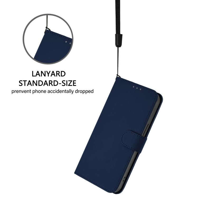 For Blackview Wave 7C Skin Feel Solid Color Leather Phone Case with Lanyard(Navy Blue)