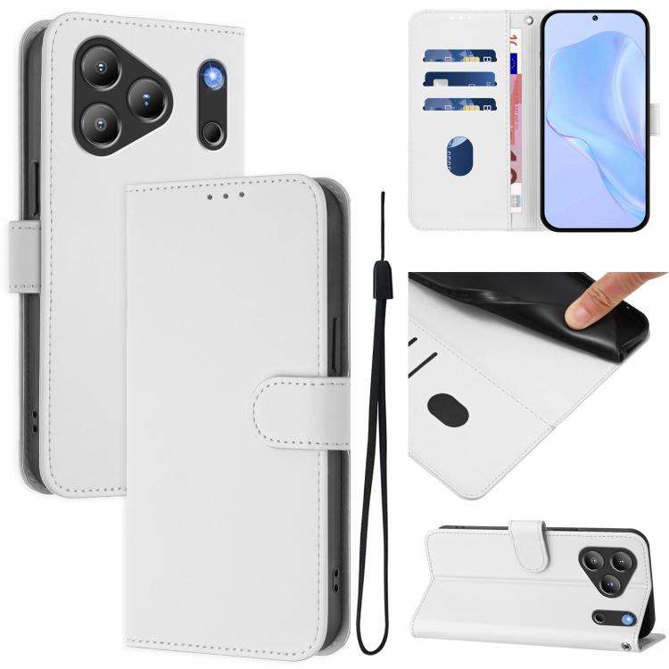 For Blackview Wave 7C Skin Feel Solid Color Leather Phone Case with Lanyard(White)