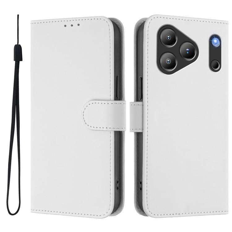 For Blackview Wave 7C Skin Feel Solid Color Leather Phone Case with Lanyard(White)