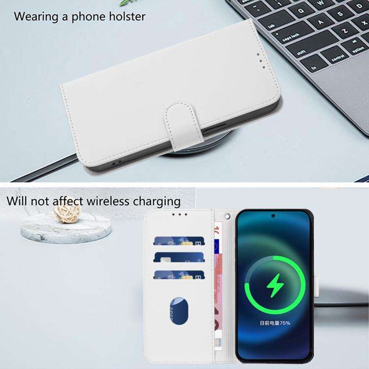 For Blackview Wave 7C Skin Feel Solid Color Leather Phone Case with Lanyard(White)