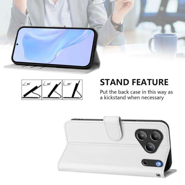 For Blackview Wave 7C Skin Feel Solid Color Leather Phone Case with Lanyard(White)